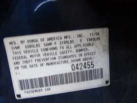 2005 Honda Accord LX Navy Blue Sedan 2.4L Vtec AT #A22551